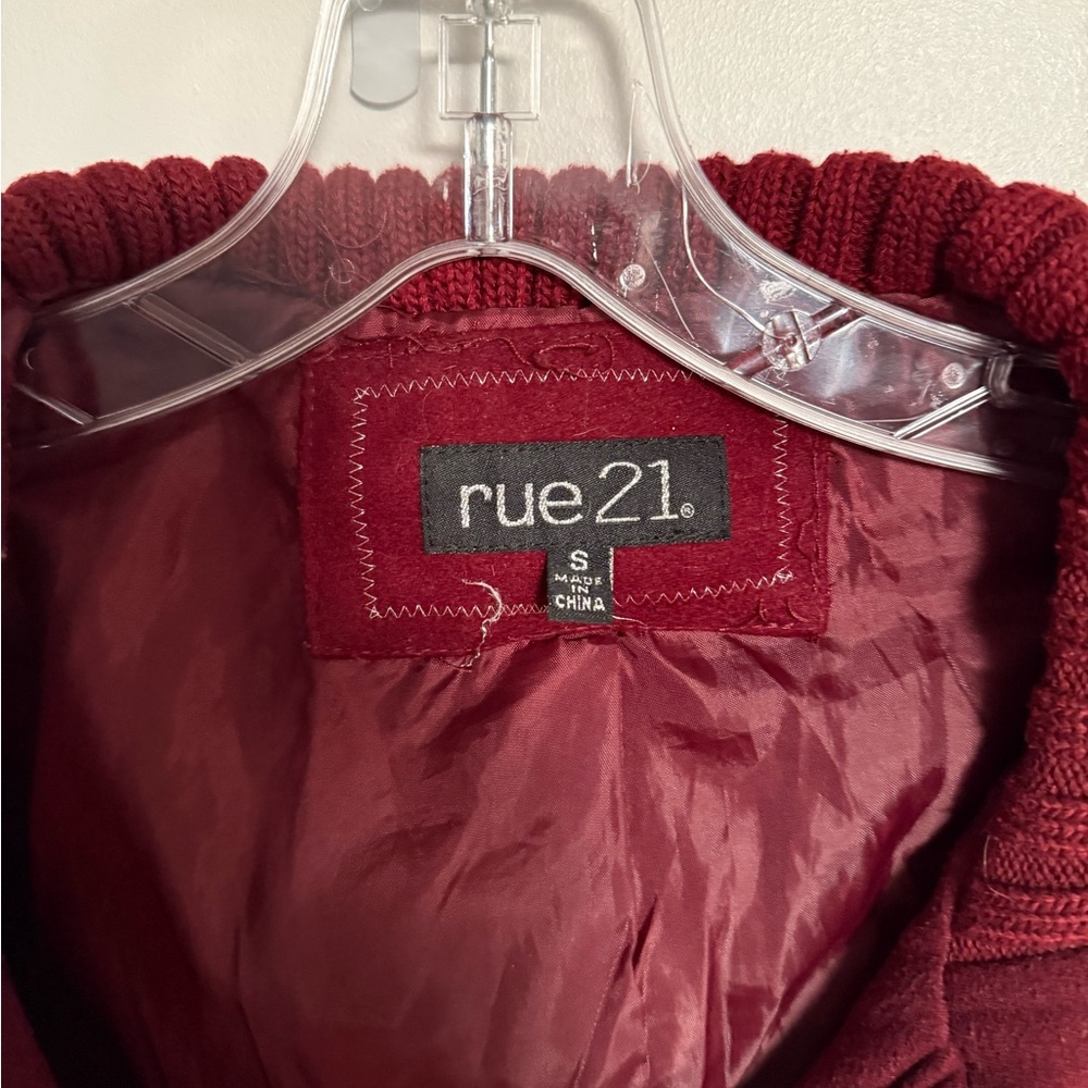 Rue21 Women's Burgundy Belted Pea Coat - Picture 2 of 3